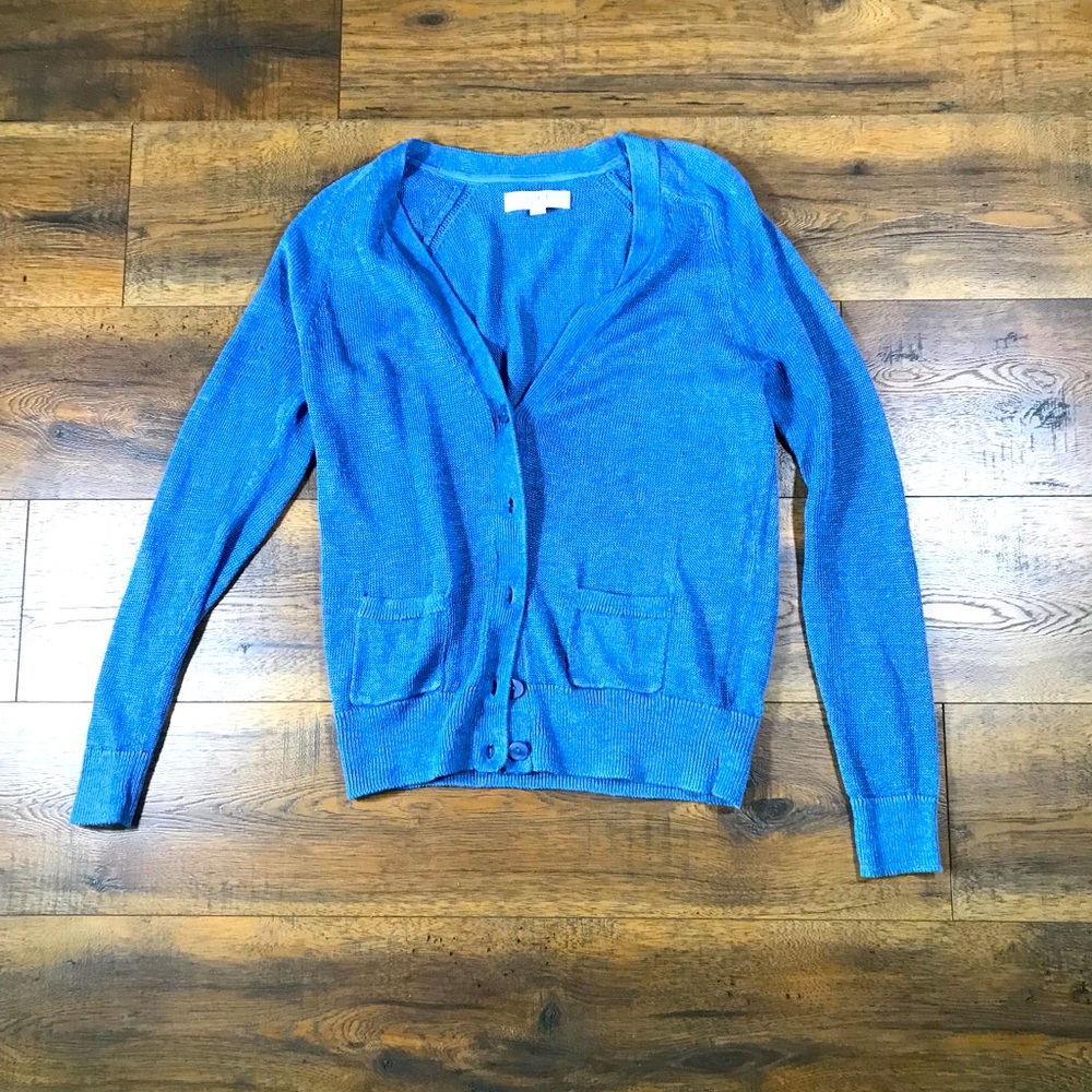 Loft Blue Linen Cardigan Medium